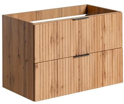 Vente-unique - Mueble de baÒo Flotante bajo Lavabo Estriado - Natural Claro - 80 cm de Ancho - ZEVARA