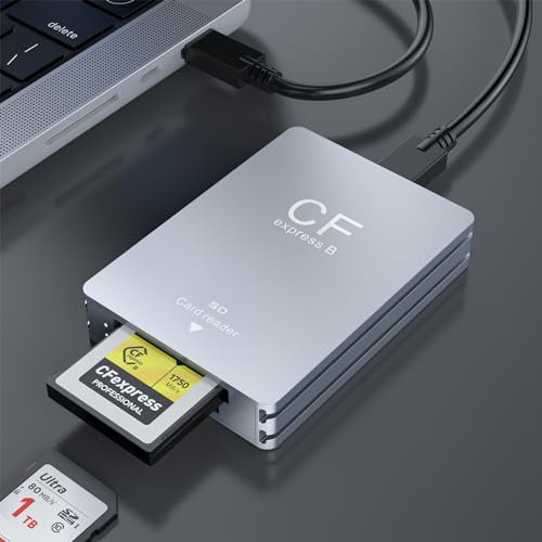 CFexpress Type B Card Reader and SD Card Reader, USB 3.2 Gen 2 10Gbps CFexpress Card Reader, CF Express Card Reader with USB C to USB A/C Cable Compatible with Windows/Mac OS/Linux/Android