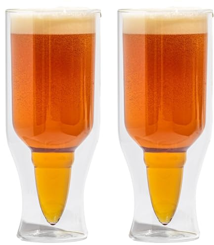 Quantum Lux 50 Caliber Bullet Shape, Borosilicate Beer Glass, Double Wall Construction | Gifts for Men Gifts for Husband Bullet Beer Glass (Pack of 2)