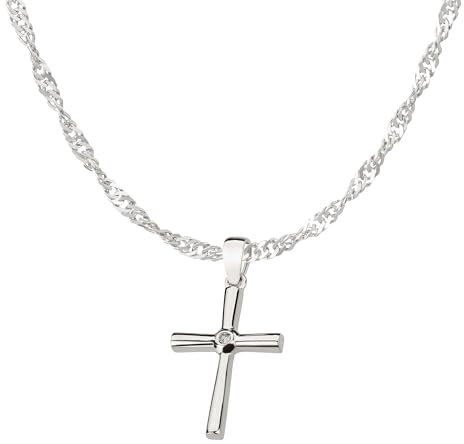 Ardeo Aurum Damen Schmuck-Set aus 333 Gold Weißgold Kreuz Anhänger Singapurkette Länge 45 cm