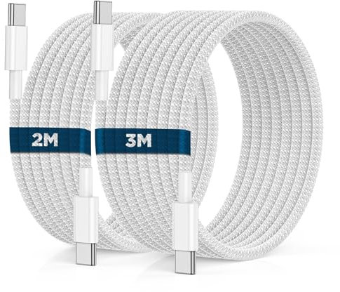 2Pack USB C to USB C Charger Cable 2M+3M for iPhone 17 16 15 Charger Cable Braided 60W, Extra Long Fast Charging Lead, Type C Cord for iPhone 17 16 15 Pro Max/Pro/Plus/iPad Pro12.9/11 inch/Air/MacBook