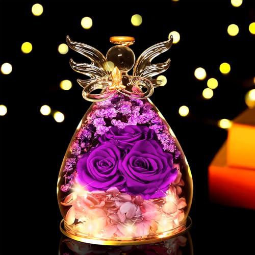 Johiux Valentinstagsgeschenk Engel Figur Geschenke für Frauen,Infinity Rose Ewige Blume Geschenk,Jahrestag Valentinstag Geburtstag Geschenk für Ehefrau Mama Oma.