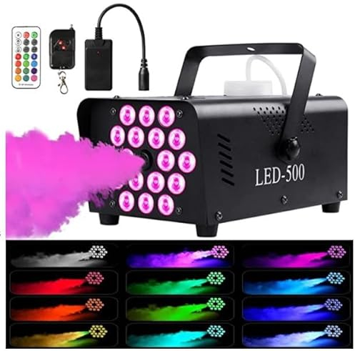 Nebelmaschine Rauchmaschine, 500W Mini Nebelmaschine mit kabelloser Fernbedienung und 12 Farben RGB Lichteffekt, für Party, Halloween, Weihnachten, Hochzeit