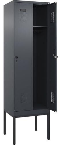 C + P Möbelsysteme C+P | Spind Evolo Plus | 2 Abteile | grau | B 600 mm | mit schmalen Füßen | Drehriegel