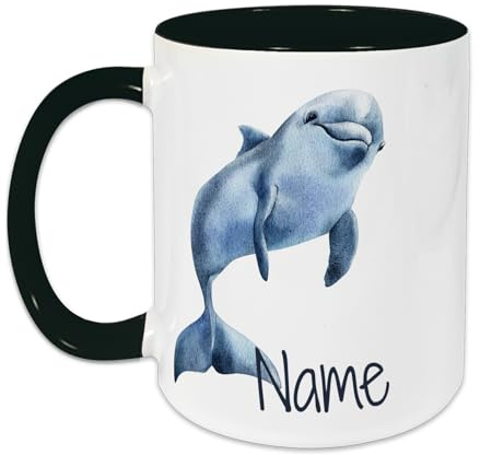 GRAZDesign Tasse maritim Delfin mit Namen personalisiert - Keramiktasse für Kinder und Erwachsene 330ml