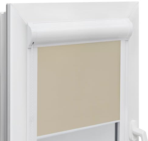 Voppi Kassettenrollo Innenfenster Verdunkelung 52x150 Thermo mit Spannerkette beige für jedes Fenster klassisch glatt