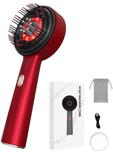 Klavon Scalp Massager, Luxelaser 4 in 1 Kopfhaut-Massagegerät, Elektrischer Kopfhaut Massagebürste mit Haaröl Applikator, 3 Modi Rotlicht-Haarmassagegerät, 360° Kopfhautmassagegerät für Haare (Rot)