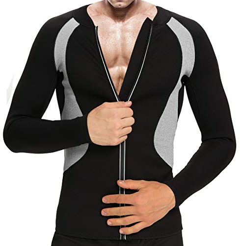 DownLTL Fajas Reductoras Hombre Chaqueta Neopreno Compresion Traje Sauna Camiseta Deportiva Abdominal Manga Larga con Cremallera Fitness Deporte