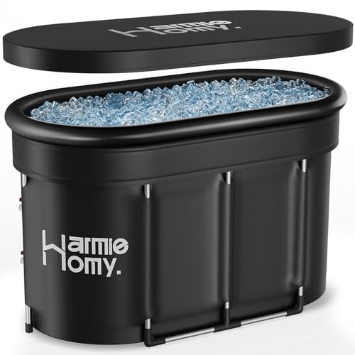 Warmiehomy Faltbare Badewanne Eisbad, Ovales Aufblasbare Eisbad mit Abdeckung und Aufblasbarem Nackenstützring, Faltbare Badewanne Erwachsene, Kältetherapie für Athleten
