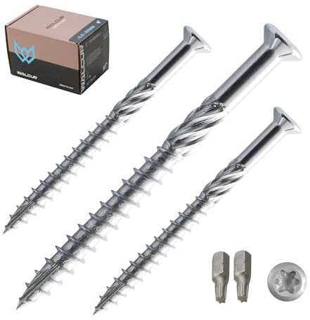 Walcur Vis Pour Terrasse 5.0 x 60 mm Pack de 200 | Acier Inoxydable Autoperceuse jeu de vis à bois robustes