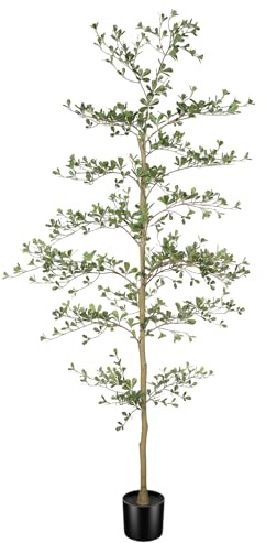 LYERSE Black Olive Tree 7ft - Faux Black Olive Tree with Natural Trunk and Realistic Leaves - Artificial Shady Lady Tree for Modern Home Office House Living Room Decor
