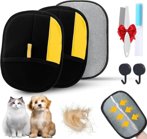 Fellmagnet Handschuh - 6 Stuck Tierhaarentferner-Set, Pflegehandschuhe, Tierhaarentfernungshandschuhe für Katzen und Hunde, Wiederverwendbarer Haarentferner für Sofas, Möbel, Teppiche und Vorhänge