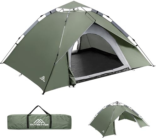Camping Tent Pop Up, 3-4 Man Automatic Instant Tent Ultralight Dome Tent 4 Seasons, 2 in 1 Double Layers with Removable Outer & Carry Bag for Camping Hiking