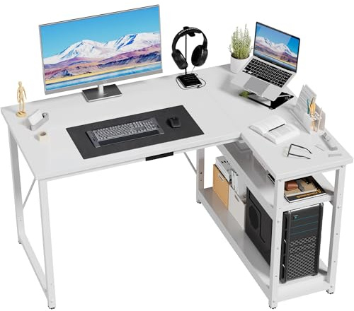 JUMMICO Scrivania Angolare a L per Computer con Ripiani e Divisori - Compatta per Studio, Lavoro e Gaming, Ideale per Camera da Letto e Ufficio - Design Moderno e Salvaspazio