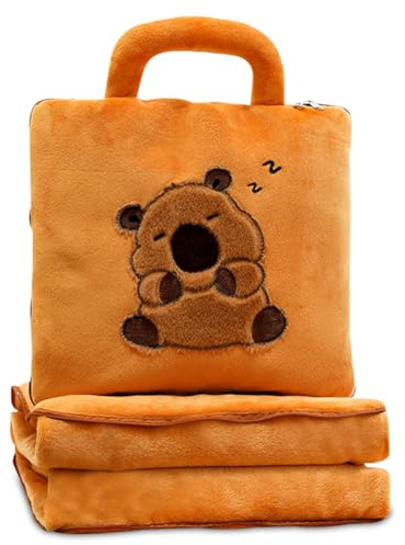 YEIUZPT Capybara Pillow and Blanket, Plush Pillows Stuffed Animal Dolls Soft Flannel Blankets Napping Throw Blankets Cartoon Pillow Blanket for Sofa Couch Bedroom Decoration (110 * 160CM)