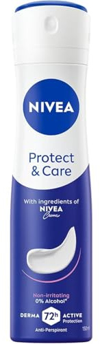 Nivea Protect & Care Deospray Antitranspirant 72h ohne Alkohol - nicht reizend, sanfte Pflege mit Duft von Nivea Creme, Herren Damen, 150 ml (1)