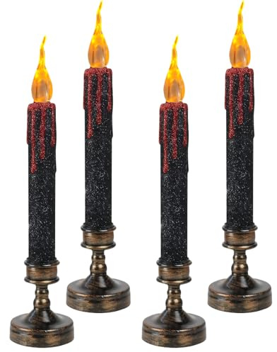 4 Stück Halloween Kerzen LED, Halloween Bluttropfende Flammenlose Kerzen | mit Kerzenständer,halloween Schwebende Kerzen LED Batteriebetrieben,Drinnen Outdoor Deko