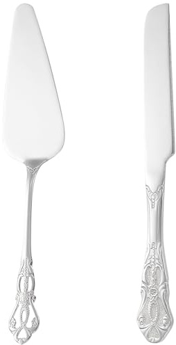 Wedding Cake Cutting Set, Gold Personalized For Elegant Events, Engraved Design And Hollowed Handle, Server And Knife Set Great For Celebration