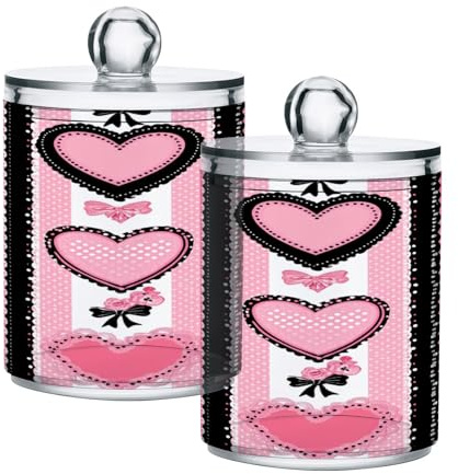 Ewusp Porta bastoncini di cotone per San Valentino, 2 pezzi, in plastica trasparente, con coperchio, dispenser per cotton fioc, contenitore per il bagno, organizer per trucchi