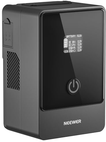 NEEWER Mini V Mount Battery, 6800mAh 99Wh V Lock Battery, PD65W Fast Charging/D Tap/BP/USB A/Dual DC Port/OLED Display for Camcorder Video Camera Compatible with SmallRig BMPCC 4k 6k, PS099E