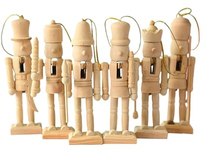 Kustimantu 6 cascanueces de madera para pintar, 13 cm, figuras de Navidad, manualidades, decoración navideña para decoración del hogar
