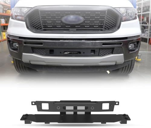 AUTOWIKI Front Winch Plate for 2019-2023 Ford Ranger (Excl. Diesel Engine), w/Power Box Transplant Bracket/Flip-up Licence Plate Mounting Bracket, Black Hitch Mount Winch Plate for 19-23 Ranger