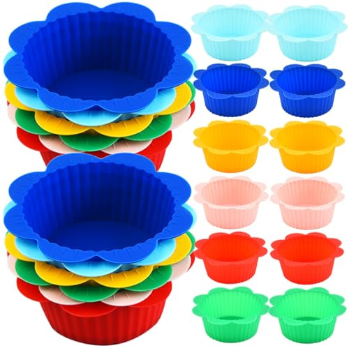 DIYEAH Set 24 Pirottini in Silicone Antiaderente per Cupcake e Muffin Stampi Floreali Piccoli e Leggeri per Dolci Accessori da Forno Riutilizzabili per Feste e Pasticceria