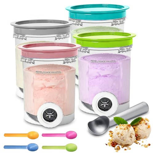 Recipientes para NinjaSwirl Deluxe, HOVCEH 4 Piezas Recipiente de Helado para NC700 NC701EU, 500ml Accesorios para Máquina de Helados con Tapas, Scoop, Apto para Lavavajillas （4 Colori）