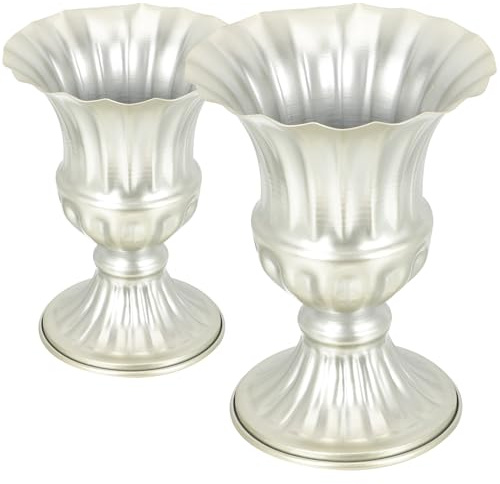 JECOMPRIS 2 Jarrones Conmemorativos de Metal para Cementerio, Jarrones para Tumbas en Color Champán, Porta Flores Resistente y Decorativo para Arreglos Funerarios Exteriores E Interiores, 2