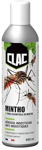 Clac® Aérosol Anti Moustiques 400ml - Insecticide Moustiques & Moustiques Tigre - Action Rapide - Huile Essentielle de Menthe - Fabrication Française - Usage Maison & Extérieur - MINTHO