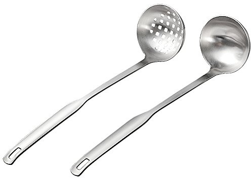 Buyer Star Lot de 2 louches à soupe, passoires métalliques pour glaçage, ustensiles de cuisine à long manche en acier inoxydable 18/10