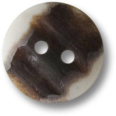 Knopfparadies - 5er Set urige naturweiß braune Zweiloch Trachten Kunststoffknöpfe in Hirschhorn Optik/Naturweiß, Braun tw. matt & tw. glänzend/Trachtenknöpfe/Ø ca. 18mm