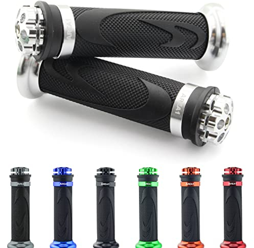 Area1 universal Motorrad Motorroller Lenkergriffe Silber 2 Stück 22/24mm für z.B. Duke SMC/R MT07/09/125 Z900/650/500/125 YZF CMX CB500 Hornet SV650 GSXS/R GSF TPH NRG Aerox Jetforce Runner