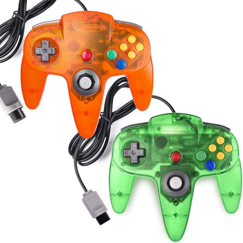 miadore 2 Paquetes de Mando clásico con Cable de 64 para Consola N64 de Videojuegos (Verde Jungla y Naranja)
