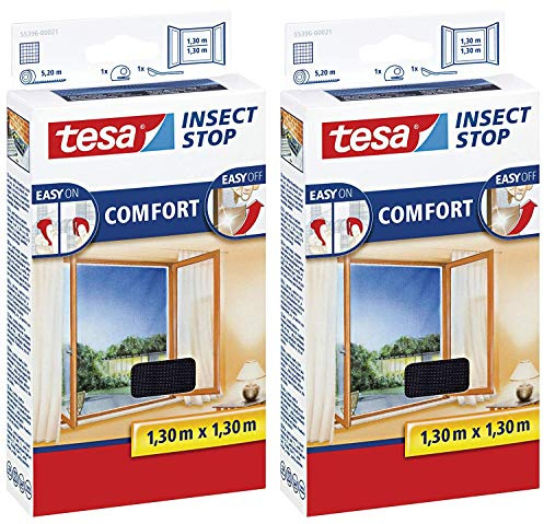 tesa Insect Stop Comfort Fliegengitter Fenster Insektenschutz mit Klettband selbstklebend (2 Stück)