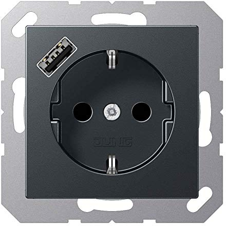 Jung A1520-18AANM SCHUKO-Steckdose mit USB Typ A (max. 3A) Quick Charge mit erhöhtem Berührungsschutz (Thermoplast bruchsicher) Anthrazit Matt Serie A