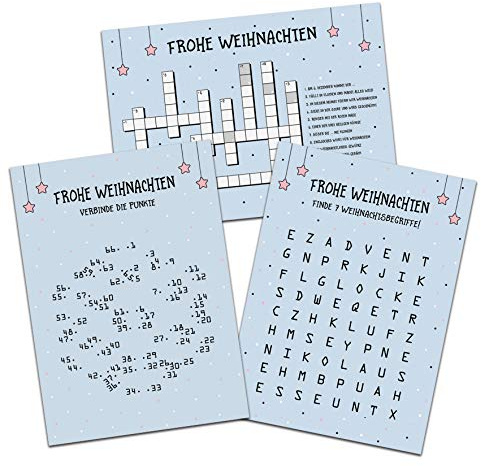 3er Set Weihnachtskarten RÄTSEL blau Postkarte Weihnachten Grußkarte Weihnachtskarten lustig Weihnachtsrätsel