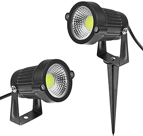 Damastoreitalia Faretto a led cob da esterno per giardino orientabile 5w 660 lumen luce con picchetto lampada proiettore spot (Bianco naturale 4000K)
