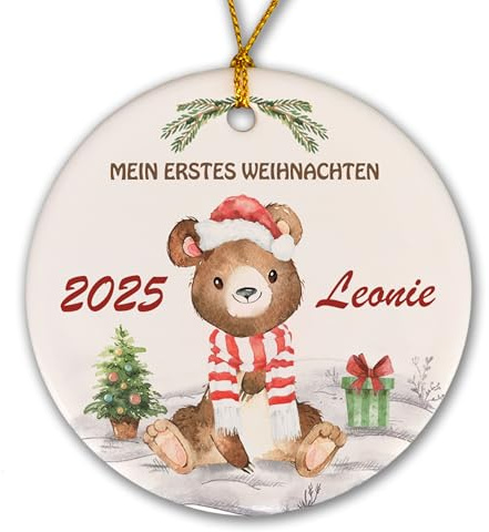 Feenstaub Weihnachtsschmuck Erstes Weihnachten Baby, personalisierbarer Christbaumschmuck Keramik-Anhänger, Geschenk Weihnachten Baumschmuck mit Namen, besonderer Weihnachtsbaumschmuck