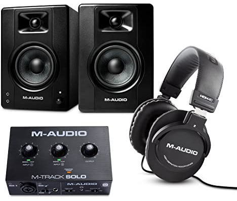 M-Audio Studio Bundle - USB Audio Interface, 3.5 Studio Monitors Pair and Over Ear Studio Headphones for Recording, Gaming, Streaming, Podcasting