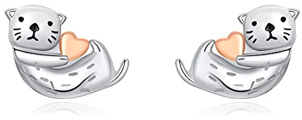 Seeotter-Ohrstecker, 925er-Sterlingsilber, kleines süßes Tierversprechen, Liebesherz, Statement für Frauen, kleiner Knorpel, zarter, schöner Schmuck für Tochter, Nichte