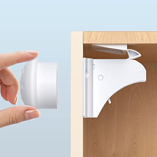 AOSITE 12Pack+3Keys Magnetic Child Safety Cupboard Locks for Children | Adhesive No Drilling or Screws Fixed Baby Safety Lock for Cupboards and Drawers, 1 Child Safety Cupboard Locks for Knobs
