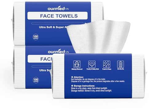 Ourmed Life Gesichtsreinigungstücher, 300 biologisch abbaubare Einweg Hautpflegetücher für empfindliche Haut, fusselfreie Abschminktücher | Fusselfrei, empfindliche Haut, biologisch abbaubar, Hautpflege, Make-up-Entferner, Trockentücher, Gesichtshandtücher für