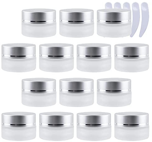 LusDoly 20 Stück 5ml / 5g Leer Rund Matt Transparent Glas Kosmetikdose Cremedose Blech Creme Tiegel Dose Dosen Behälter mit Silber Schraubdeckel für Reisen Kosmetik Salben Nachfüllbarer