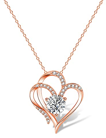 Ketten für Damen, Damen Halskette Rosegold Halskette Herz Liebe Herz Anhänger AAA+ Zirkonia Strasssteine Halskette für Frauen Damen Rosegold Halskette Geschenk Valentinstag Muttertags Weihnachten