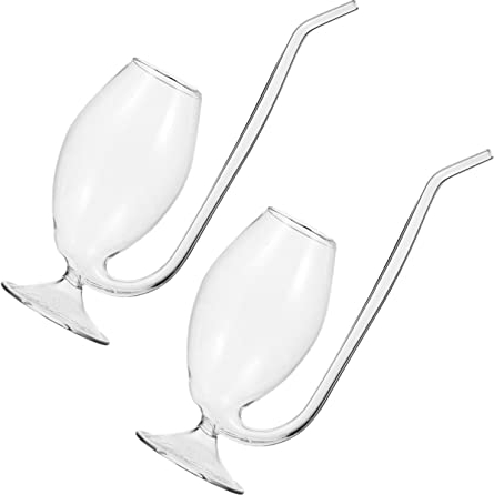 Happyyami 2pcs Glass Straw Cups Creative Wine Glass Straws Smooth Mellow Easy to Clean