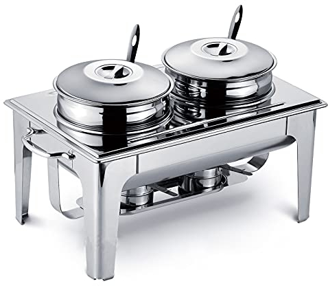 ACiyD Full Size Soup Server Food Warmer Steam Table, Stainless Steel Chafing Dish Buffet Set with 2 Soup Pots, Lids and Ladles for Catering and Restaurants(9L)
