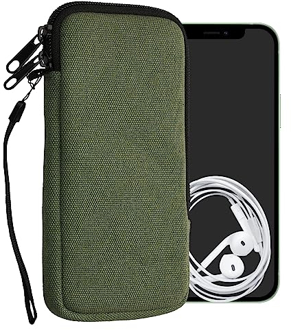 kwmobile Handy Tasche kompatibel mit Smartphones XXL - 7 Hülle - Canvas Handyhülle mit Mikrofaser Inlay in Olivgrün - Handytasche mit 17,7 x 8,5 cm Innenmaße