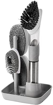 Duiaynke Kitchen Cleaning Brush, with 4 Replaceable Brush Heads Holder Dish Brushes Storage Holder Design Cleaning Brush