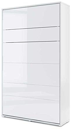 Homlando Lenart Schrankbett Bed Concept BC02 120x200 cm - Vertikal Schrankklappbett - Schrank mit integriertem Klappbett - Wandbett mit Lattenrost - Murphy Bed (Weiß Matt/Weiß Glänzen)